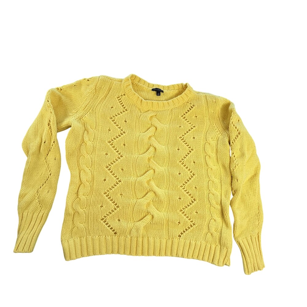 Talbots Sweater Womens XS Yellow Cable Knit Crewneck Pullover Casual Knit